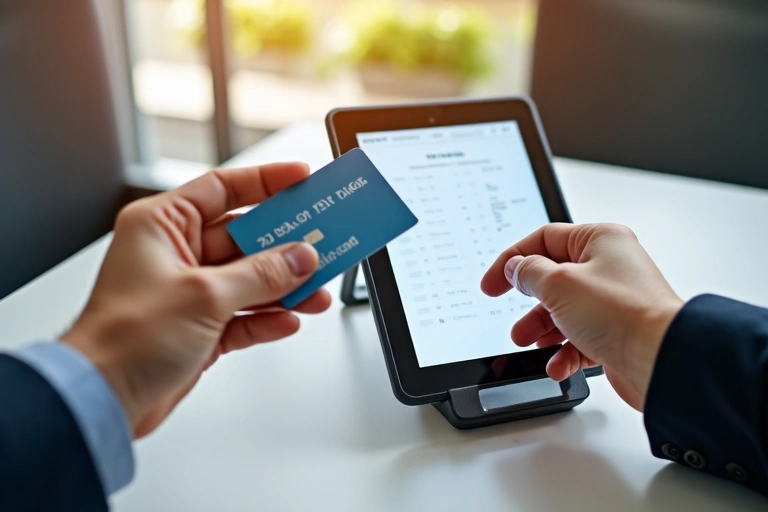 Mani che scambiano denaro o firmano un contratto, con un tablet sullo sfondo