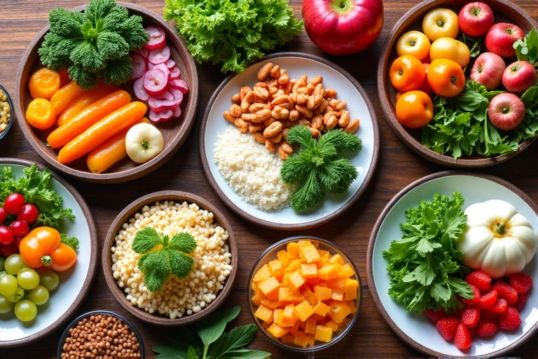 Piatti bilanciati e varietà di cibi sani