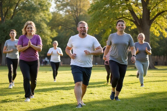 Persone che fanno esercizio fisico all'aperto, simbolo di gestione del peso